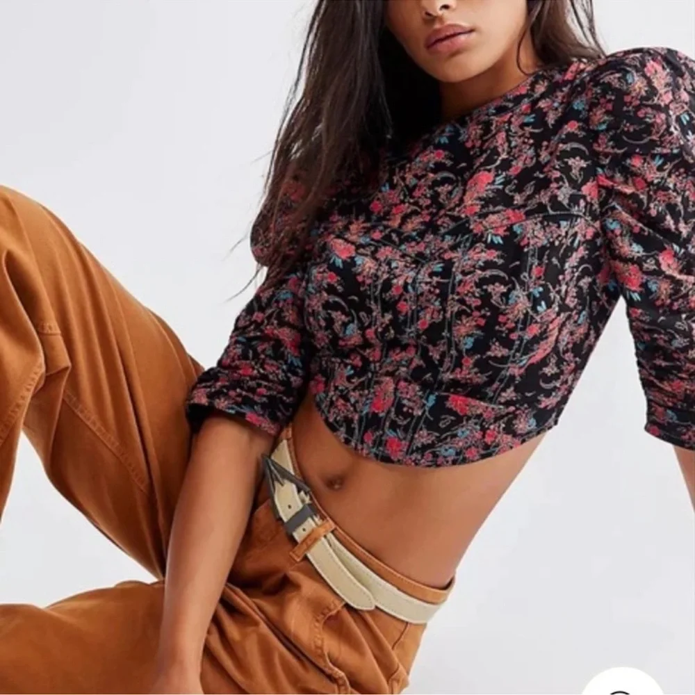 NWT Free People Monica Cotton Floral Print Corset-Inspired Crop Top XS